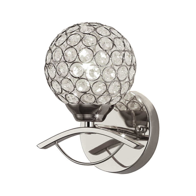 Sikunuo | Global Wall Lamp Vintage Style Metal 1 Head Chrome/Gold Wall Lamp with Clear Crystal Beads Decor
