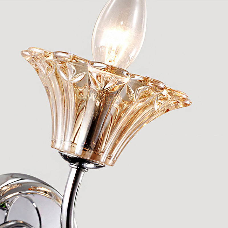 Sikunuo | Bell Amber Glass Wall Light Vintage Stylish 2 Light Chrome Wall Lamp with Green Drop Crystal Decor