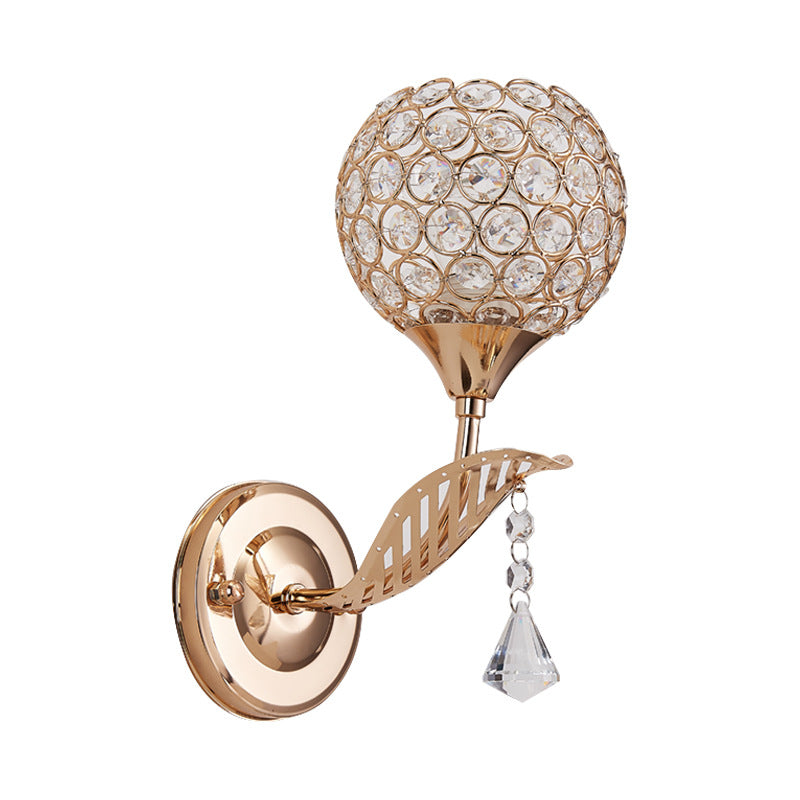 Sikunuo | 1 Bulb Corridor Wall Mounted Lighting Vintage Style Gold Wall Lamp with Global Clear Crystal Shade
