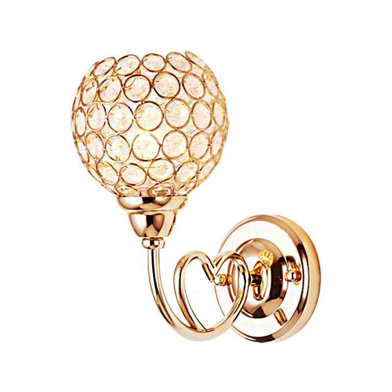 Sikunuo | Globe Clear Crystal Wall Light Modern 1 Head Gold Finish Wall Lamp with Metal Heart Shaped Arm
