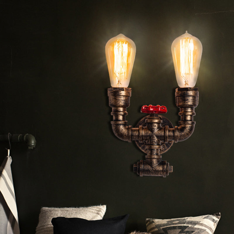 Sikunuo | Iron Water Pipe Wall Lamp Rustic Style Restaurant Wall Lighting Fixture in Bronze