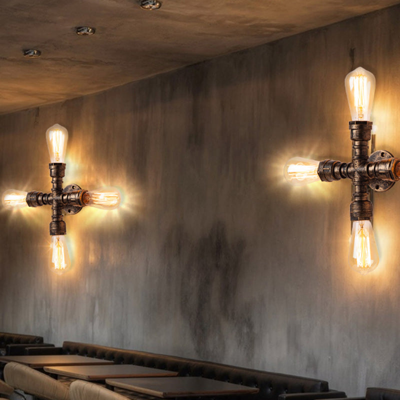 Sikunuo | Iron Water Pipe Wall Lamp Rustic Style Restaurant Wall Lighting Fixture in Bronze