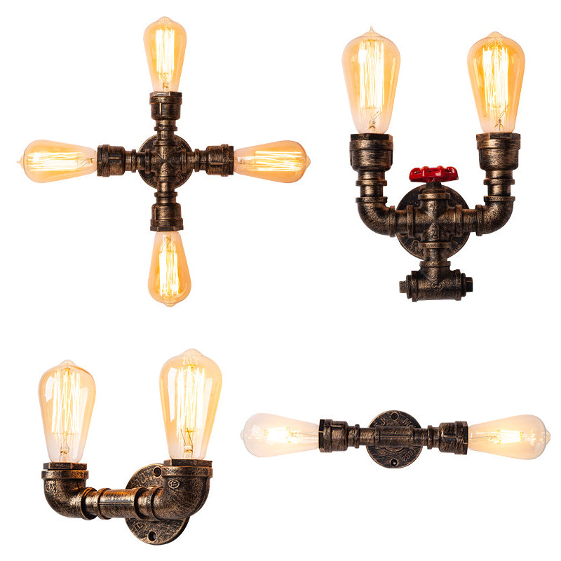 Sikunuo | Iron Water Pipe Wall Lamp Rustic Style Restaurant Wall Lighting Fixture in Bronze