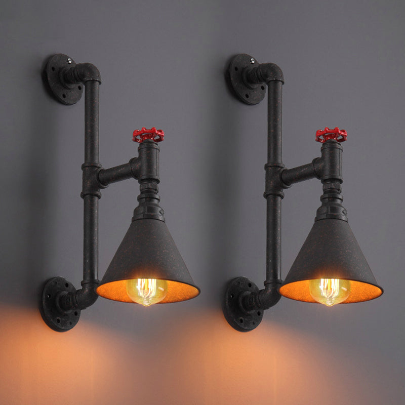 Sikunuo | Vintage Conical Wall Lamp Single Iron Wall-Mounted Lamp with Water Pipe in Rust