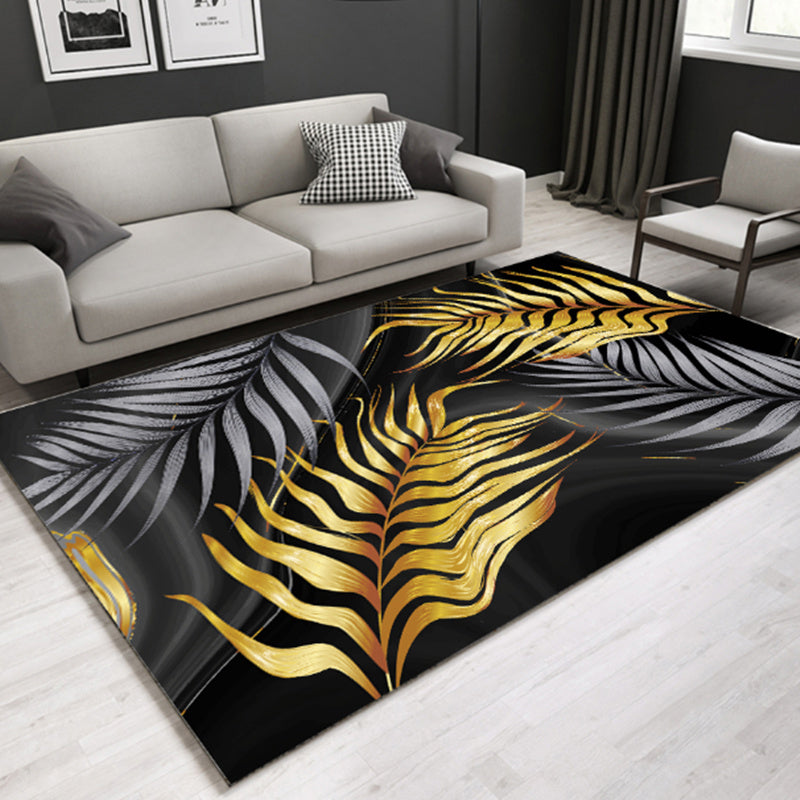 Sikunuo | Modern Plant Printed Carpet Multi-Color Polypropylene Area Rug Pet-Friendly Machine-Washable Rug for Room