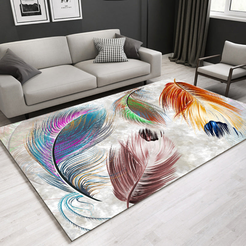 Sikunuo | Modern Plant Printed Carpet Multi-Color Polypropylene Area Rug Pet-Friendly Machine-Washable Rug for Room