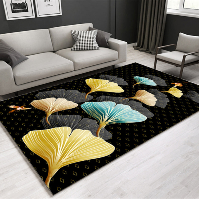 Sikunuo | Modern Plant Printed Carpet Multi-Color Polypropylene Area Rug Pet-Friendly Machine-Washable Rug for Room