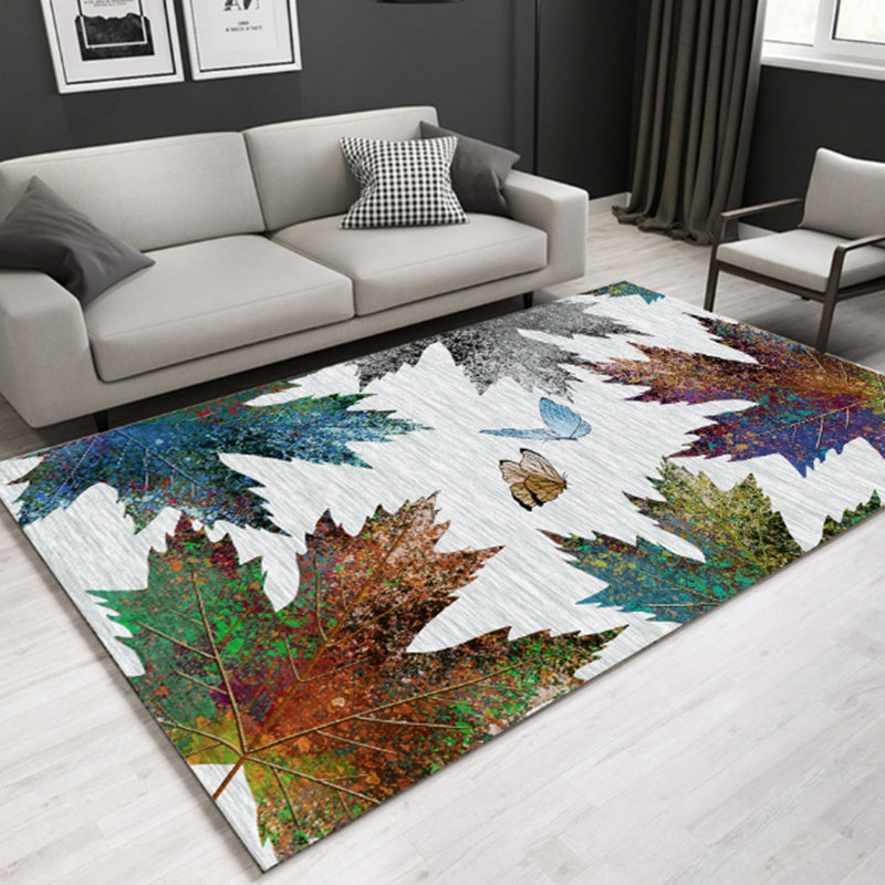 Sikunuo | Modern Plant Printed Carpet Multi-Color Polypropylene Area Rug Pet-Friendly Machine-Washable Rug for Room