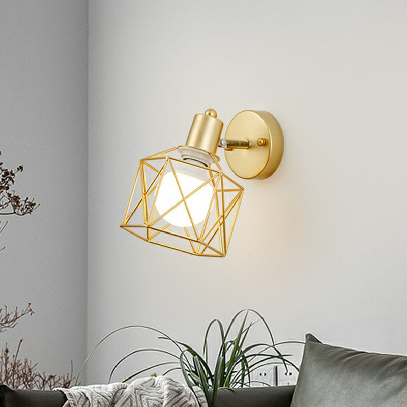 Sikunuo | Antique hexagonal wall lamp single iron swivel wall light fixture in gold