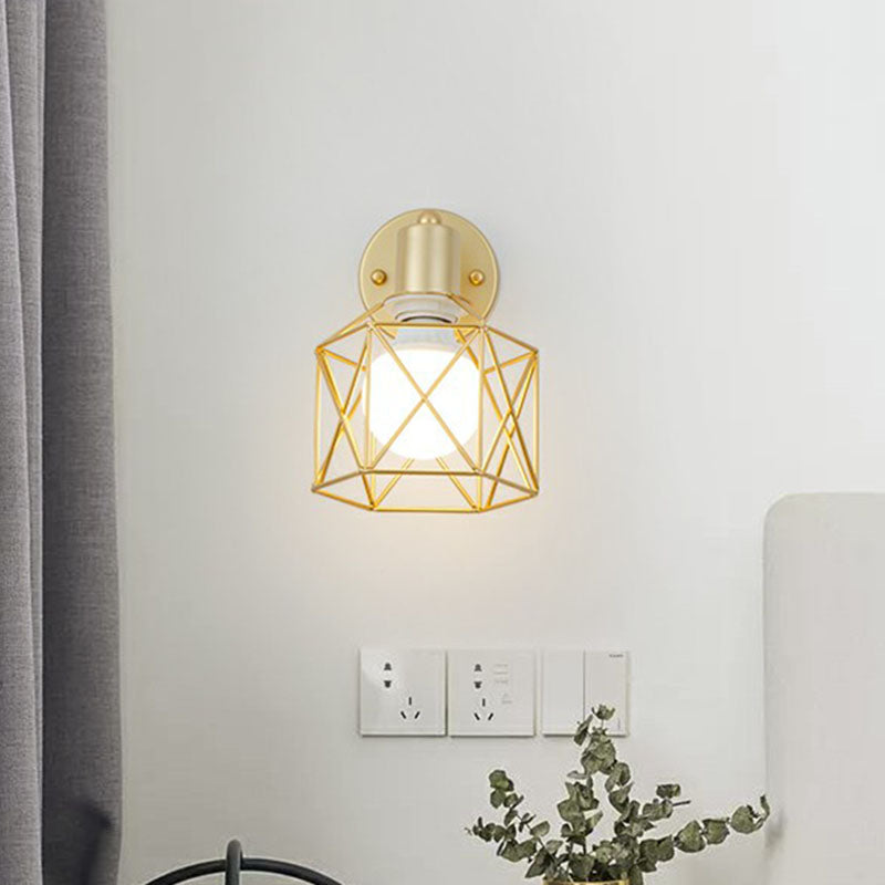 Sikunuo | Antique hexagonal wall lamp single iron swivel wall light fixture in gold