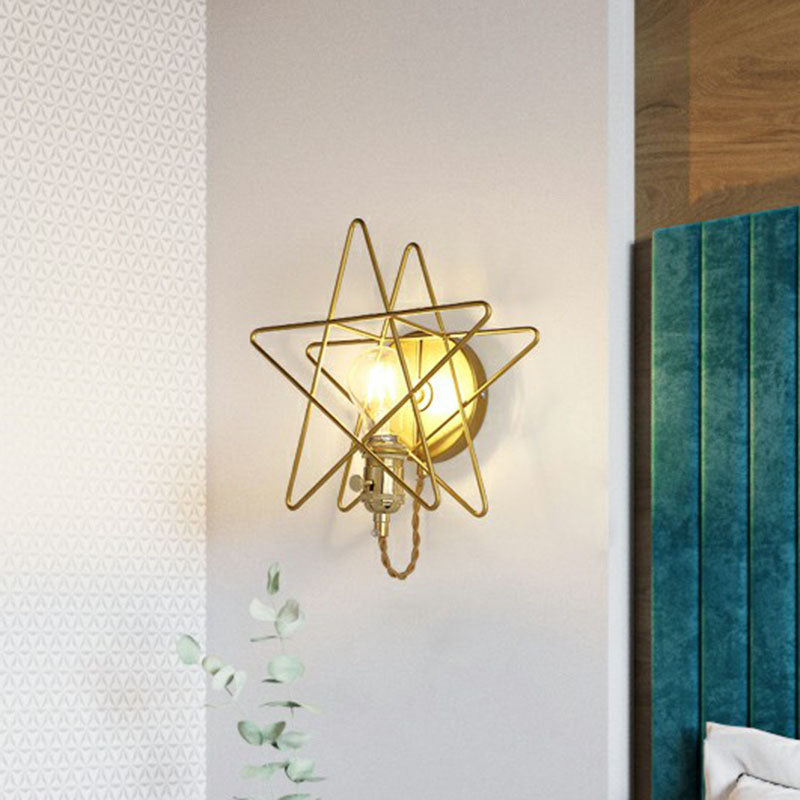 Sikunuo | Star Cage Metal Wall Lamp Simplicity 1 Bulb Nightstand Wall Light Fixture in Gold