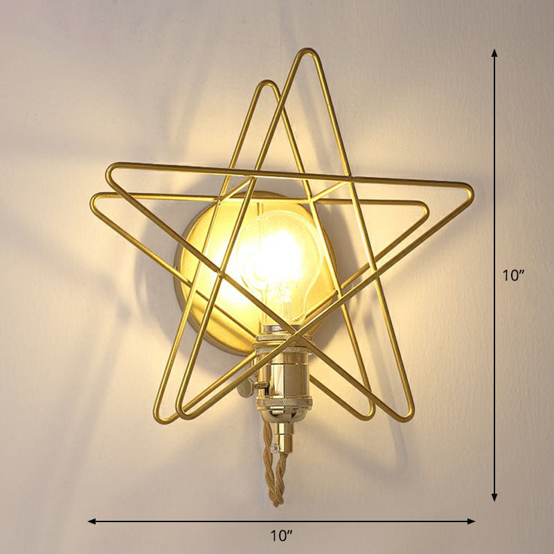 Sikunuo | Star Cage Metal Wall Lamp Simplicity 1 Bulb Nightstand Wall Light Fixture in Gold