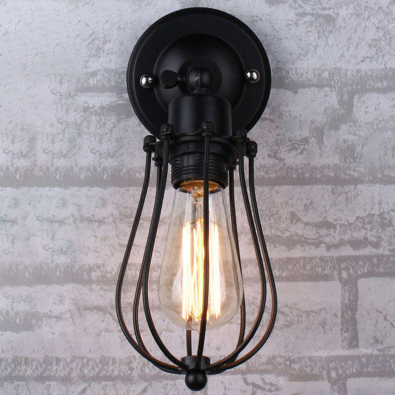 Sikunuo | Vintage Grapefruit Cage Wall Lamp Single Lamp Iron Wall Mounted Lamp in Black