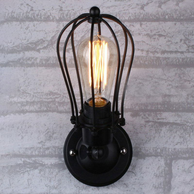 Sikunuo | Vintage Grapefruit Cage Wall Lamp Single Lamp Iron Wall Mounted Lamp in Black