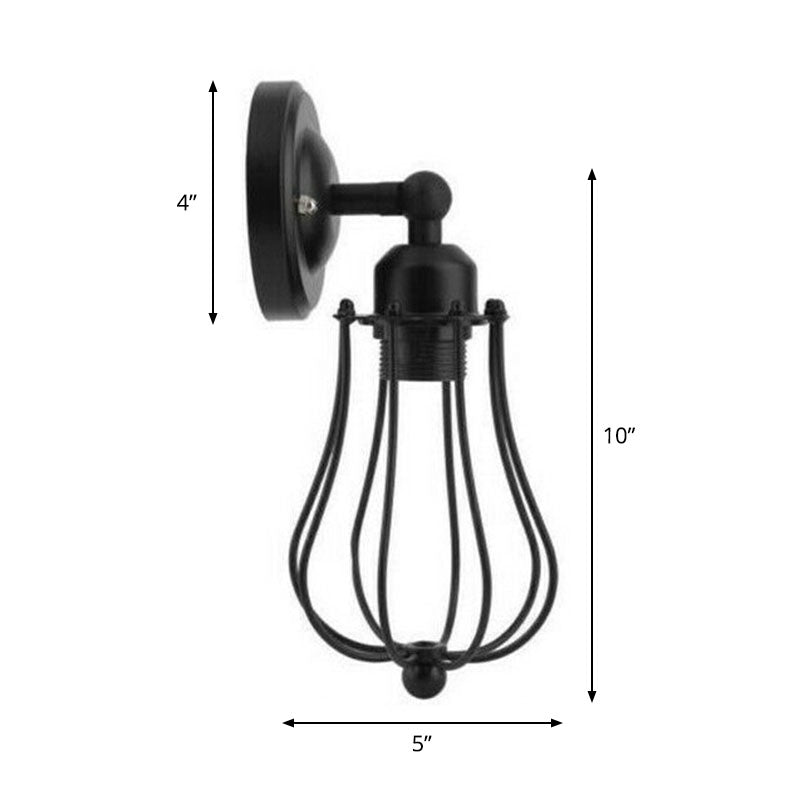 Sikunuo | Vintage Grapefruit Cage Wall Lamp Single Lamp Iron Wall Mounted Lamp in Black