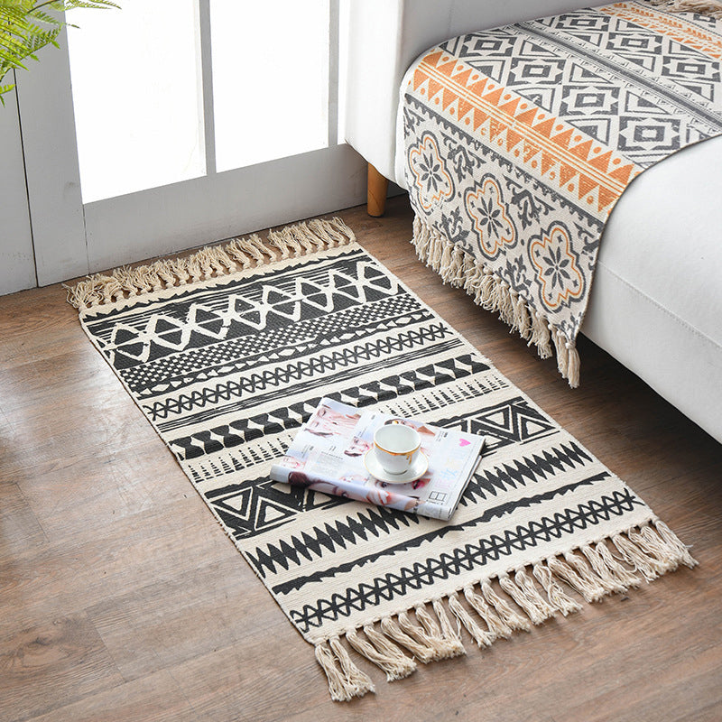 Sikunuo | Southwestern Bedroom Rug Multicolor Geometric Print Rug Polypropylene Machine Washable Rug with Fringes