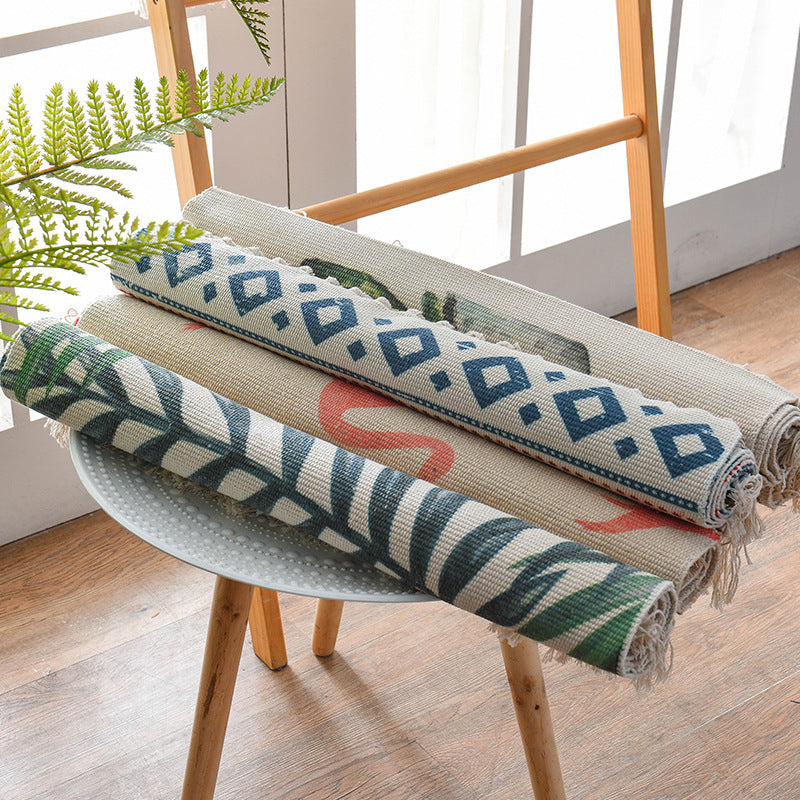 Sikunuo | Southwestern Bedroom Rug Multicolor Geometric Print Rug Polypropylene Machine Washable Rug with Fringes