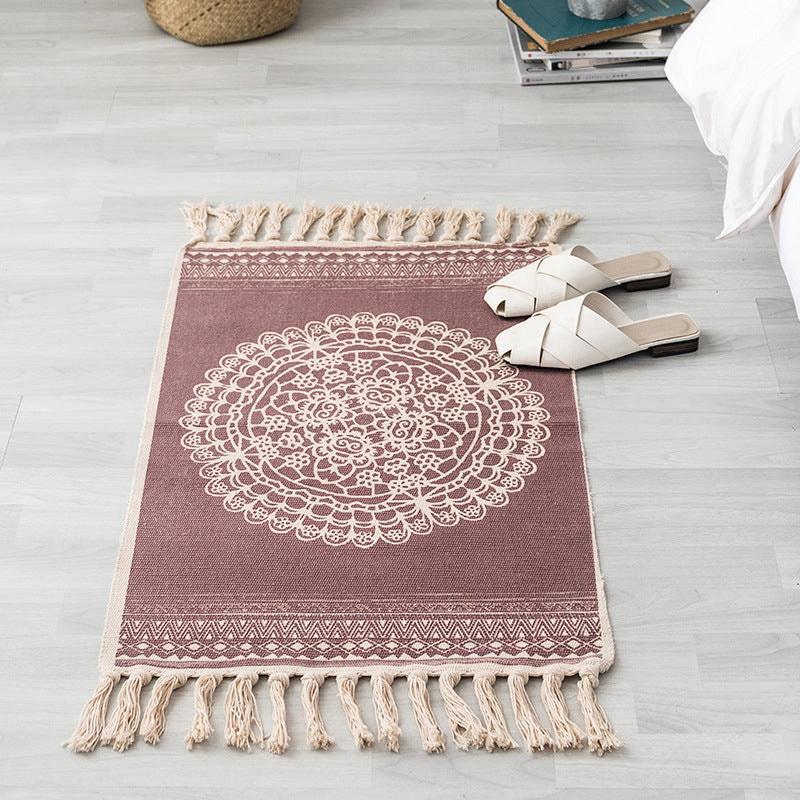 Sikunuo | Southwestern Bedroom Rug Multicolor Geometric Print Rug Polypropylene Machine Washable Rug with Fringes