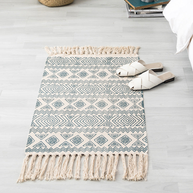 Sikunuo | Southwestern Bedroom Rug Multicolor Geometric Print Rug Polypropylene Machine Washable Rug with Fringes