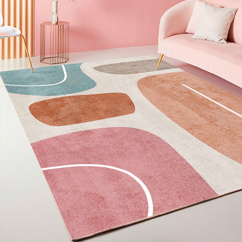 Sikunuo | Beautiful Bedroom Rug Multicolored Color Block Rug Polyester Non-slip Back Machine Washable Rug