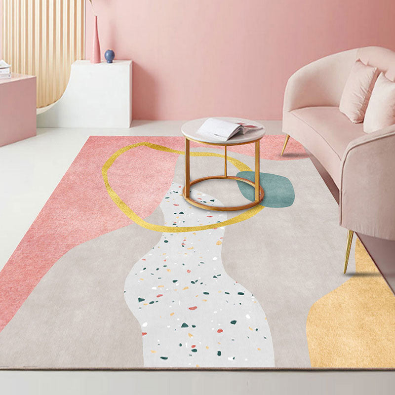 Sikunuo | Beautiful Bedroom Rug Multicolored Color Block Rug Polyester Non-slip Back Machine Washable Rug