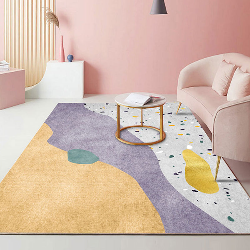 Sikunuo | Beautiful Bedroom Rug Multicolored Color Block Rug Polyester Non-slip Back Machine Washable Rug
