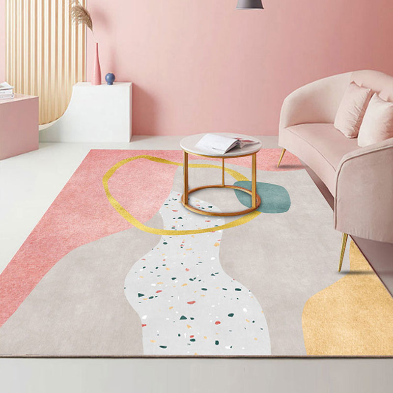 Sikunuo | Beautiful Bedroom Rug Multicolored Color Block Rug Polyester Non-slip Back Machine Washable Rug