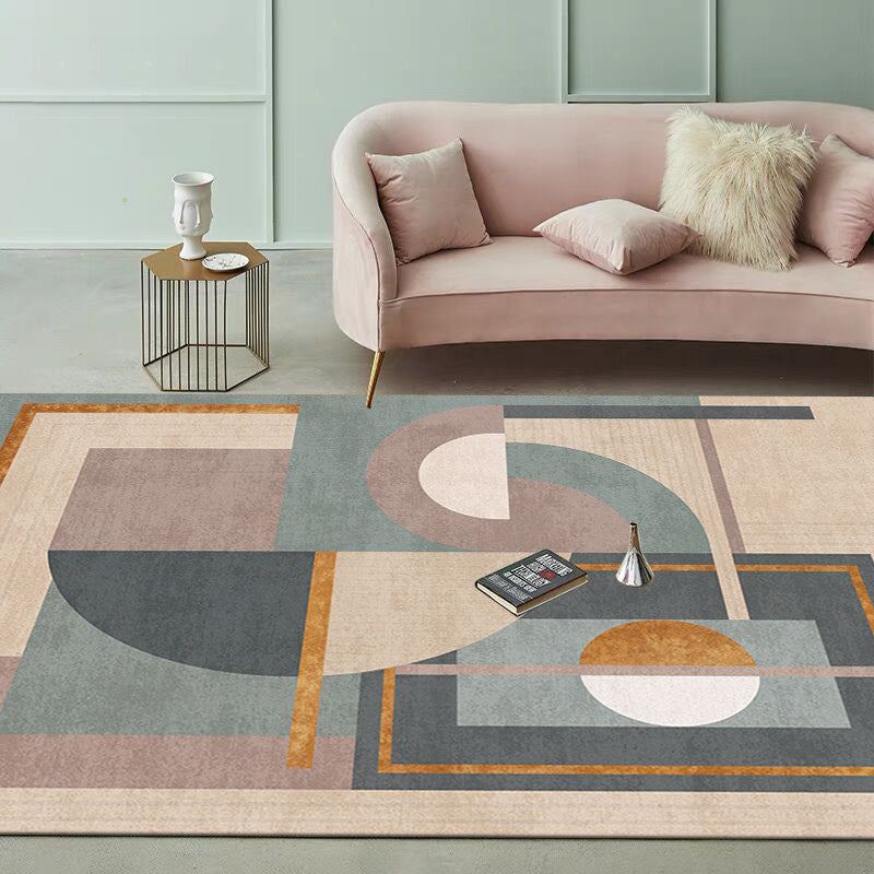 Sikunuo | Morandi color geometric rug synthetic western rug non-slip backing machine washable rug for the living room