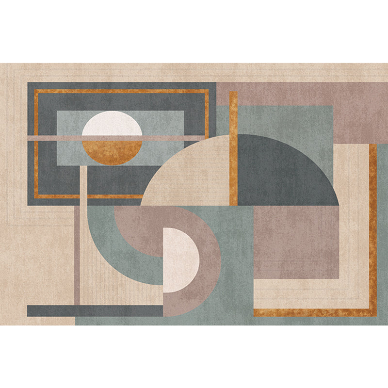 Sikunuo | Morandi color geometric rug synthetic western rug non-slip backing machine washable rug for the living room