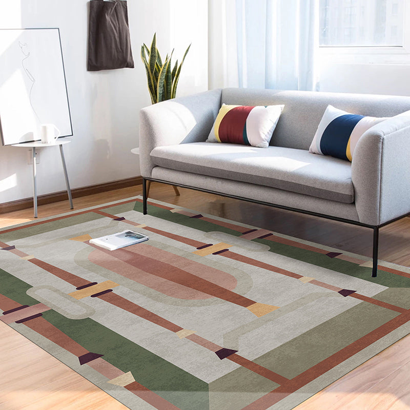 Sikunuo | Morandi color geometric rug synthetic western rug non-slip backing machine washable rug for the living room