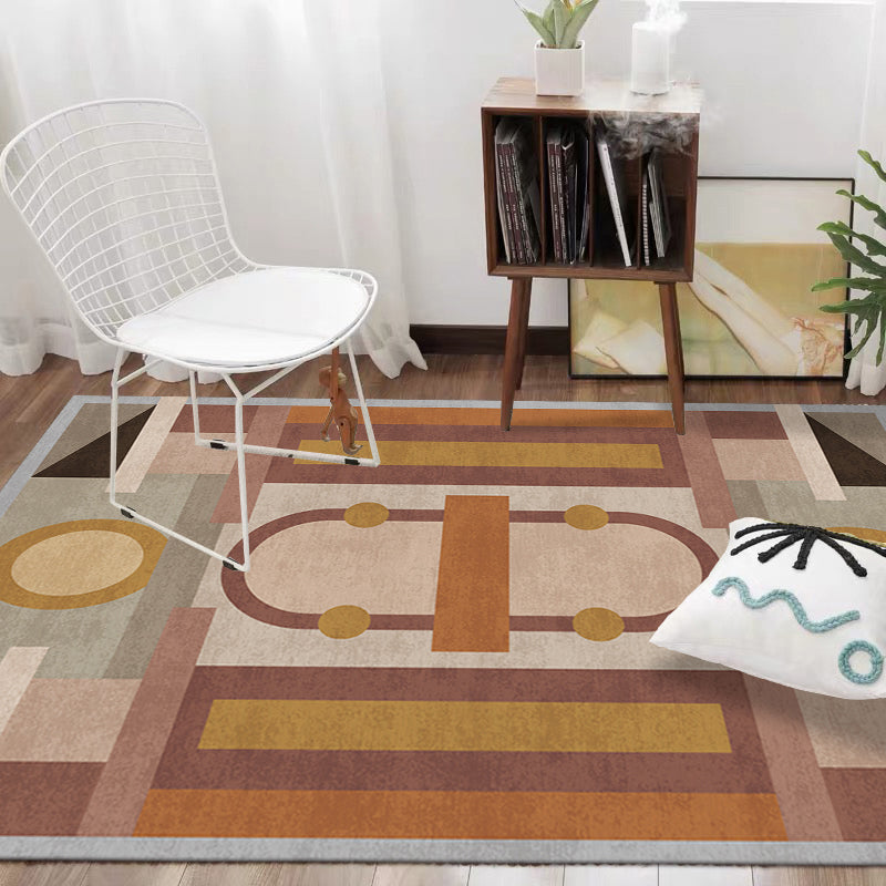 Sikunuo | Morandi color geometric rug synthetic western rug non-slip backing machine washable rug for the living room