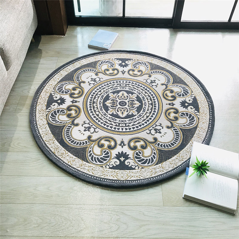 Sikunuo | Western Living Room Carpet Multicolor Floral Pattern Area Rug Polyester Non-Slip Back Washable Rug