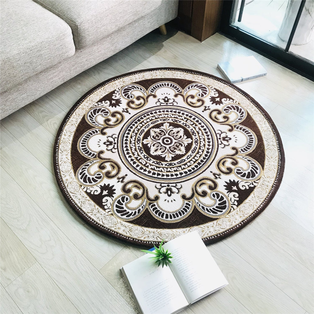 Sikunuo | Western Living Room Carpet Multicolor Floral Pattern Area Rug Polyester Non-Slip Back Washable Rug