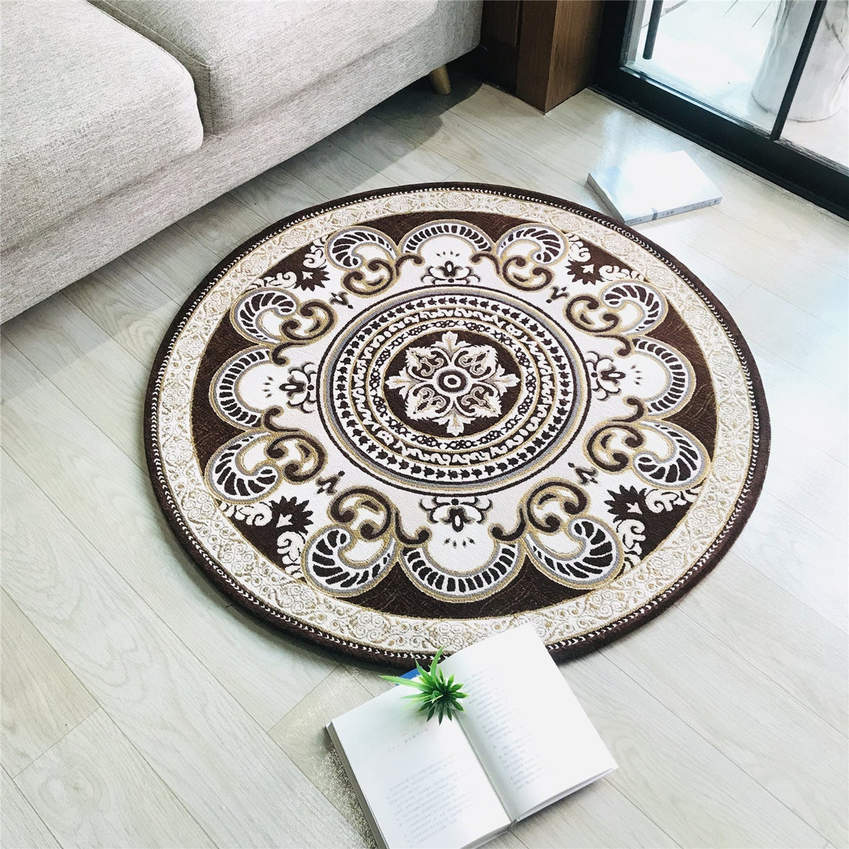 Sikunuo | Western Living Room Carpet Multicolor Floral Pattern Area Rug Polyester Non-Slip Back Washable Rug