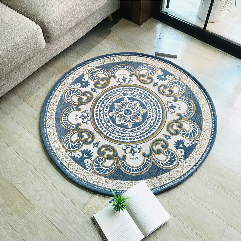 Sikunuo | Western Living Room Carpet Multicolor Floral Pattern Area Rug Polyester Non-Slip Back Washable Rug