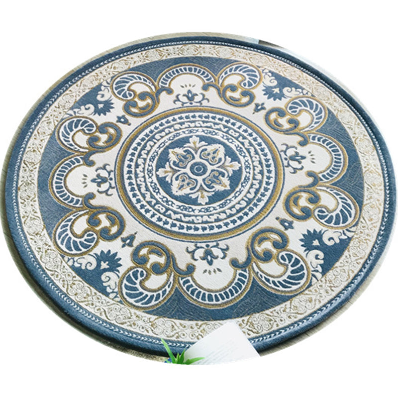 Sikunuo | Western Living Room Carpet Multicolor Floral Pattern Area Rug Polyester Non-Slip Back Washable Rug