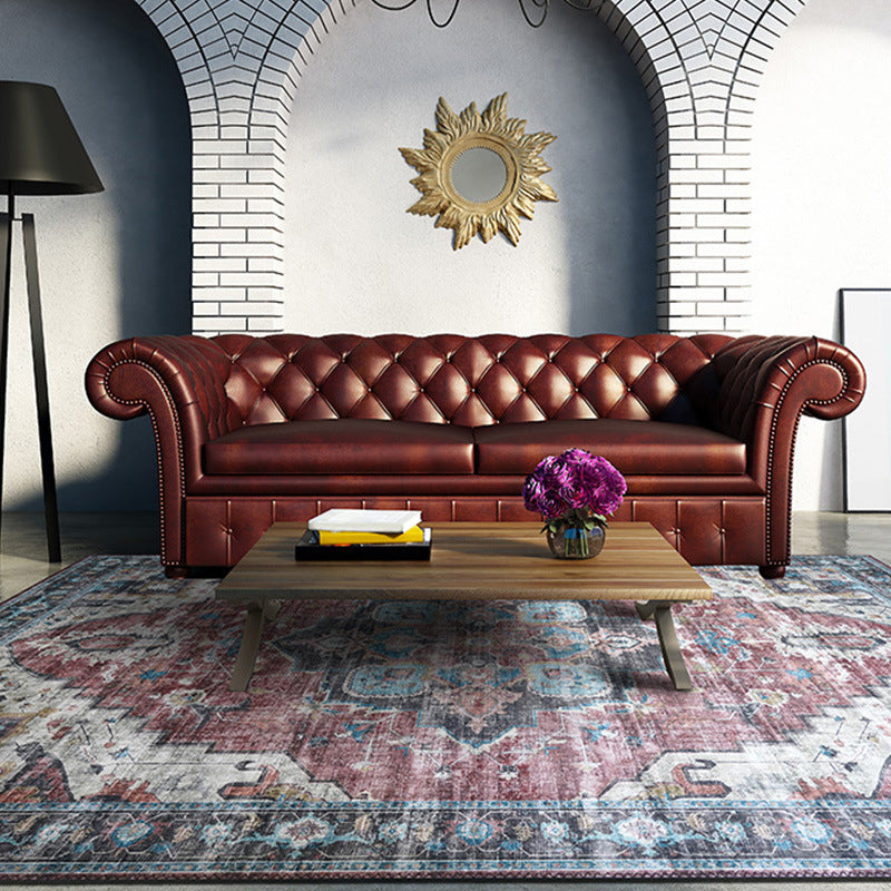 Sikunuo | Retro Floral Print Rug Multicolored Rustic Area Rug Polypropylene Easy Care Non-Slip Backing Rug for Room