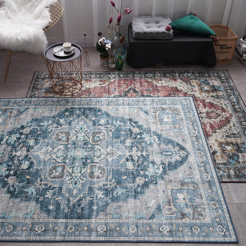 Sikunuo | Retro Floral Print Rug Multicolored Rustic Area Rug Polypropylene Easy Care Non-Slip Backing Rug for Room