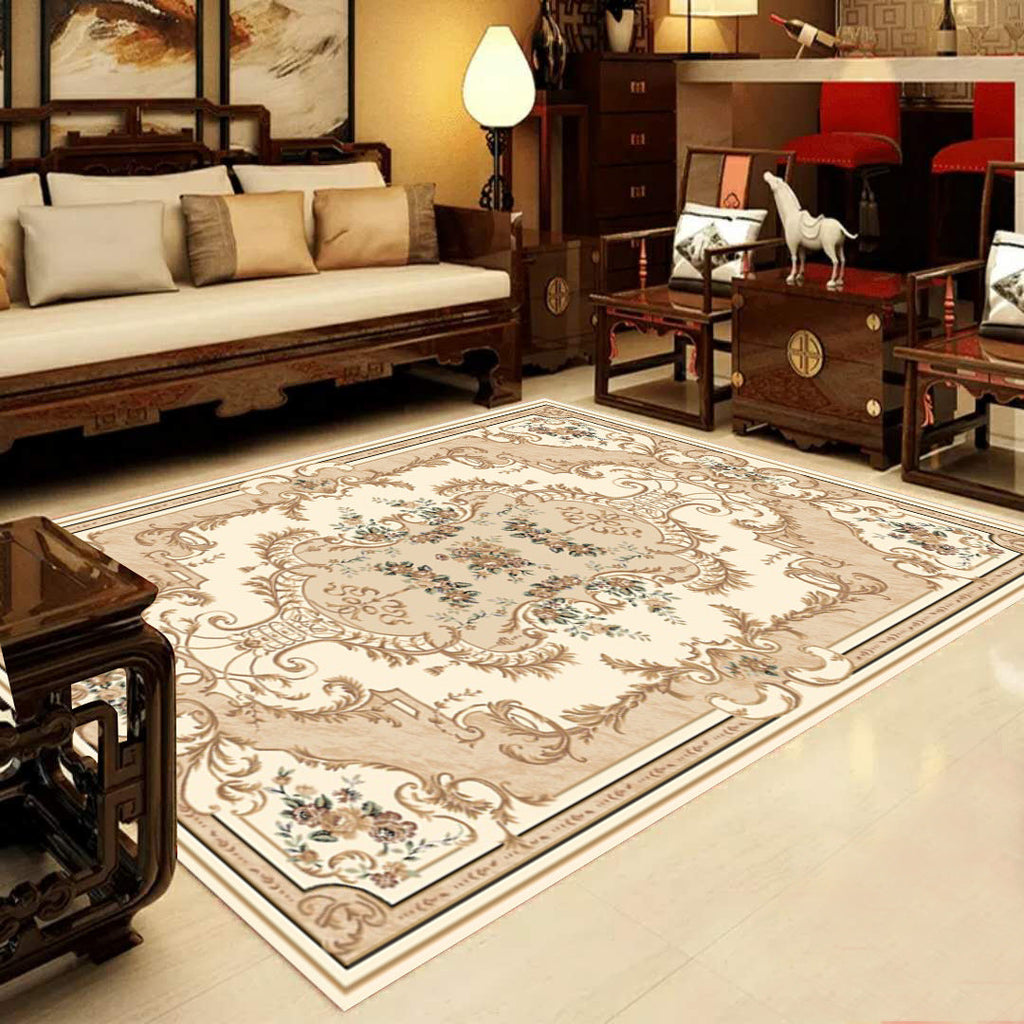 Sikunuo | Retro Multicolored Western Rug Synthetic Flower Design Area Rug Non-Slip Washable Rug for Living Room