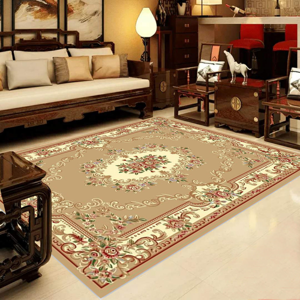 Sikunuo | Retro Multicolored Western Rug Synthetic Flower Design Area Rug Non-Slip Washable Rug for Living Room