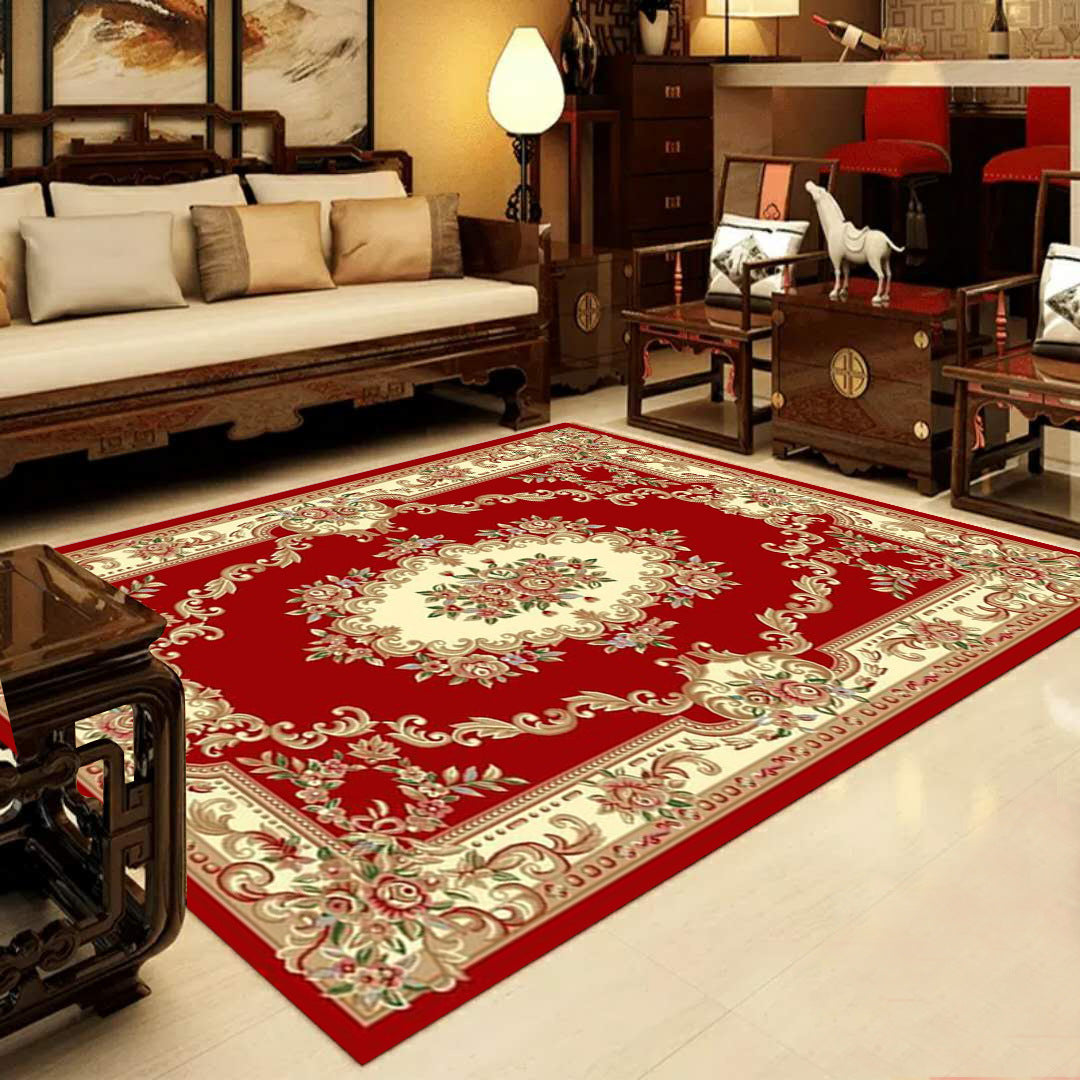 Sikunuo | Retro Multicolored Western Rug Synthetic Flower Design Area Rug Non-Slip Washable Rug for Living Room