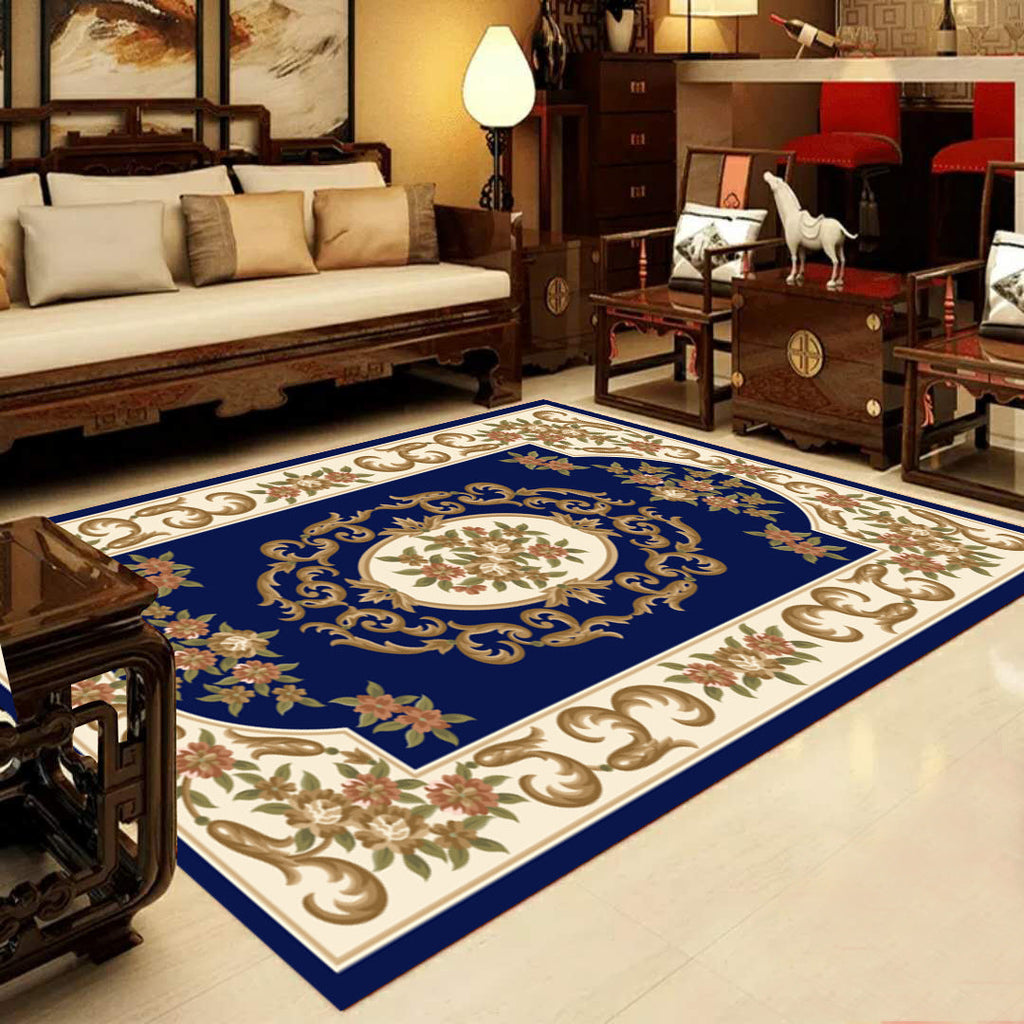 Sikunuo | Retro Multicolored Western Rug Synthetic Flower Design Area Rug Non-Slip Washable Rug for Living Room