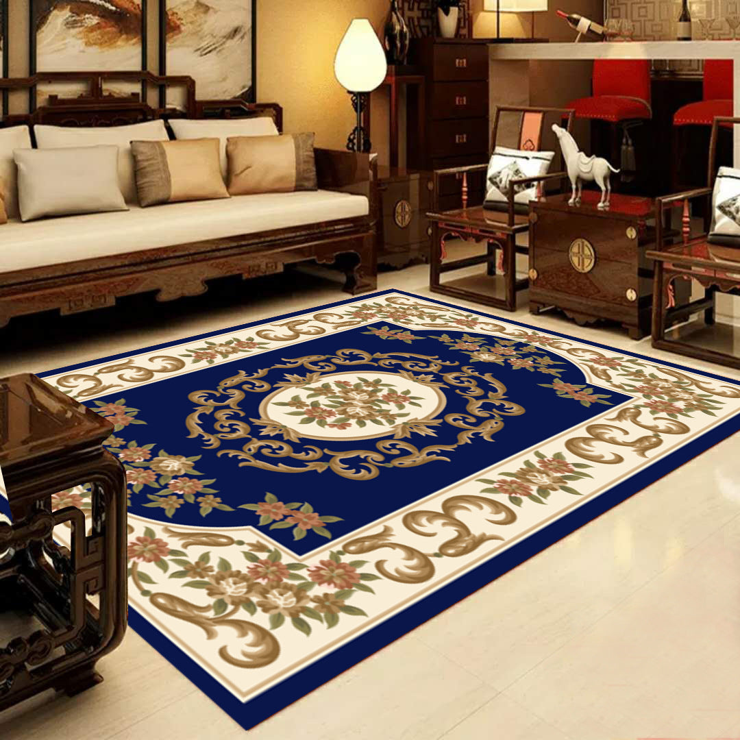 Sikunuo | Retro Multicolored Western Rug Synthetic Flower Design Area Rug Non-Slip Washable Rug for Living Room