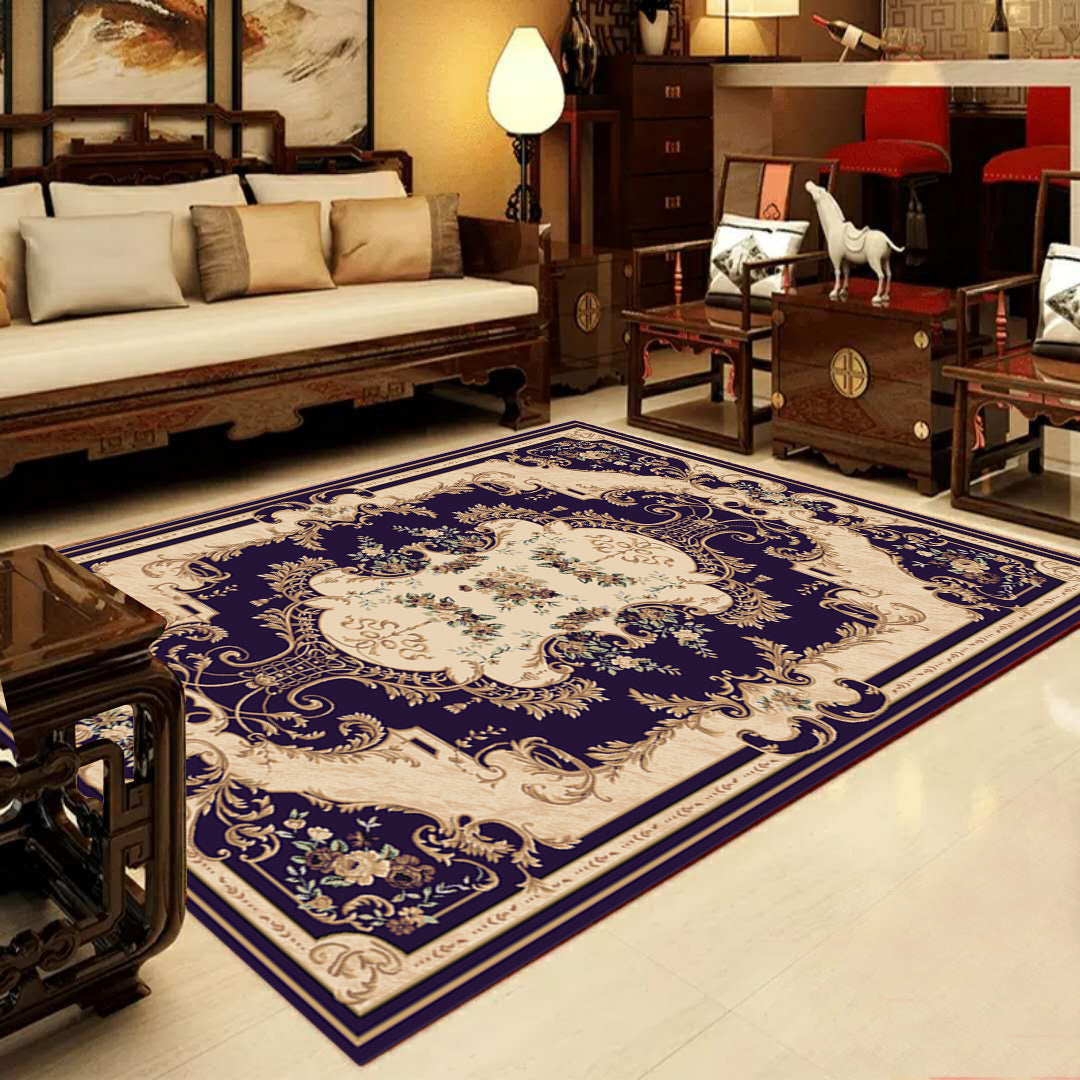 Sikunuo | Retro Multicolored Western Rug Synthetic Flower Design Area Rug Non-Slip Washable Rug for Living Room