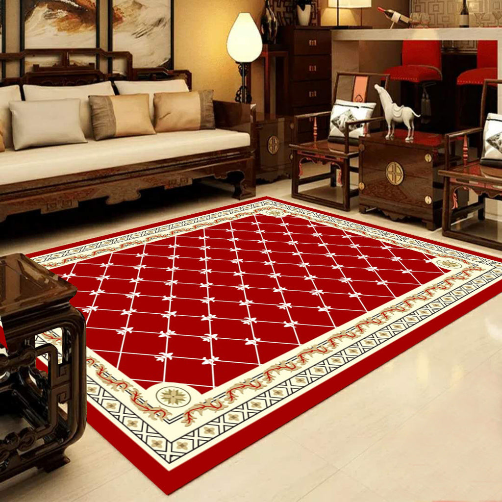 Sikunuo | Retro Multicolored Western Rug Synthetic Flower Design Area Rug Non-Slip Washable Rug for Living Room
