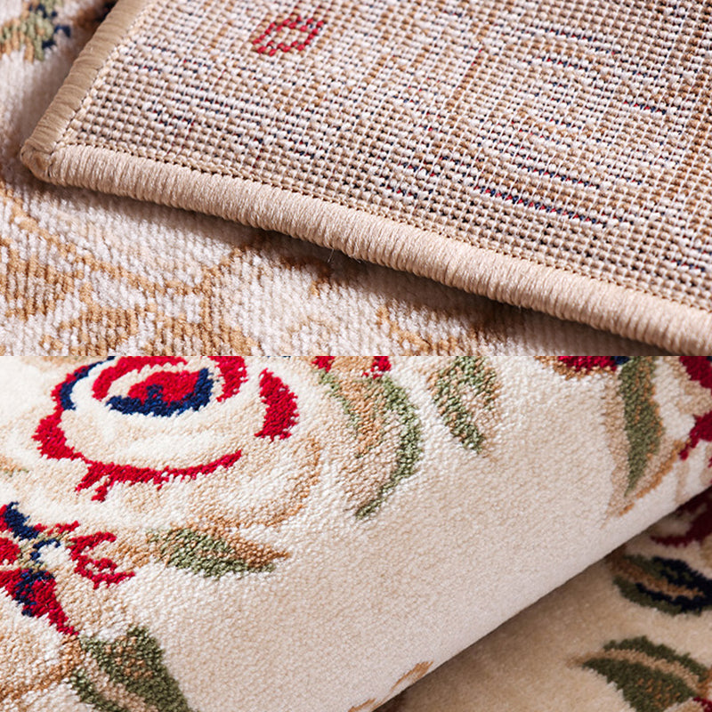 Sikunuo | Multicolored Living Room Carpet Olden Floral Pattern Carpet Polyester Easy Care Machine Washable Indoor Carpet
