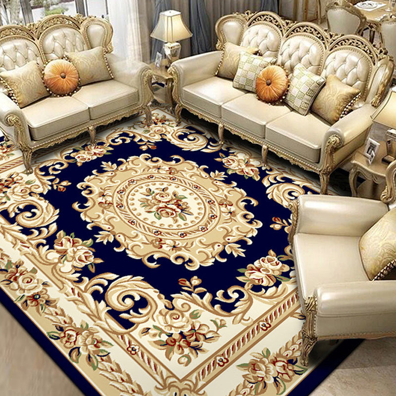 Sikunuo | Retro Living Room Rug Multicolor Floral Indoor Rug Polypropylene Pet-Friendly Washable Easy Care Rug