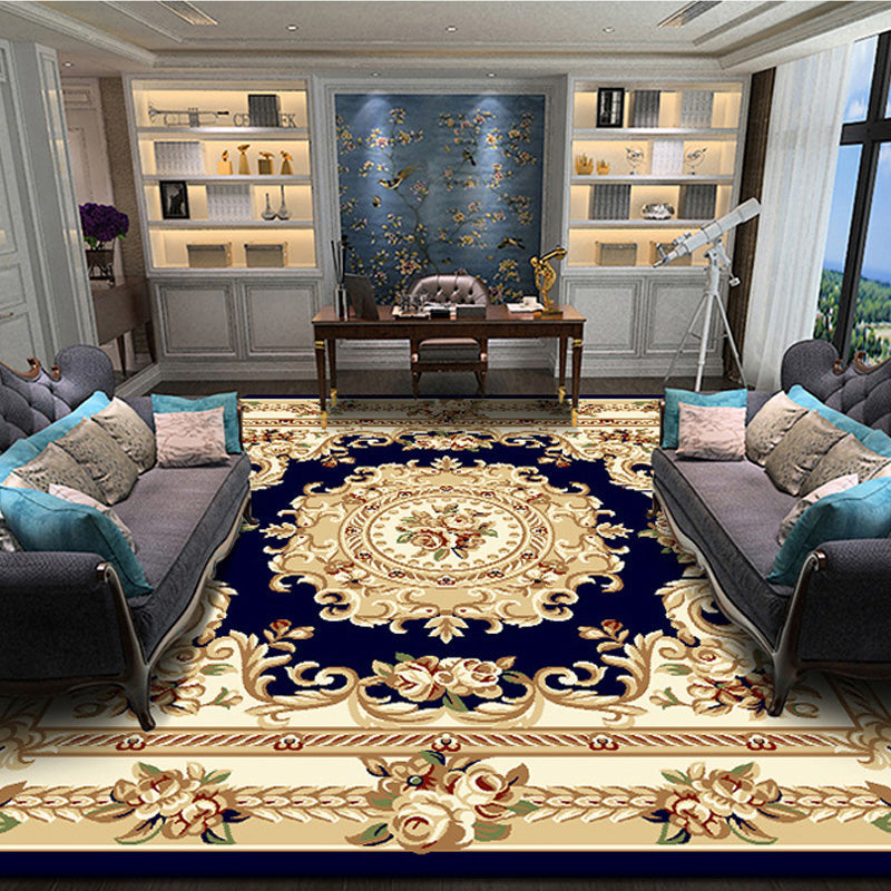 Sikunuo | Retro Living Room Rug Multicolor Floral Indoor Rug Polypropylene Pet-Friendly Washable Easy Care Rug