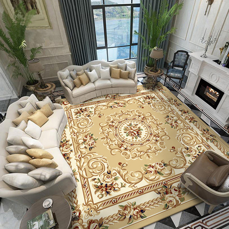 Sikunuo | Retro Living Room Rug Multicolor Floral Indoor Rug Polypropylene Pet-Friendly Washable Easy Care Rug