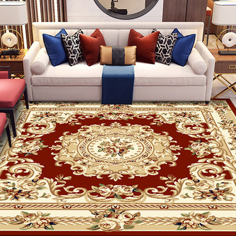 Sikunuo | Retro Living Room Rug Multicolor Floral Indoor Rug Polypropylene Pet-Friendly Washable Easy Care Rug